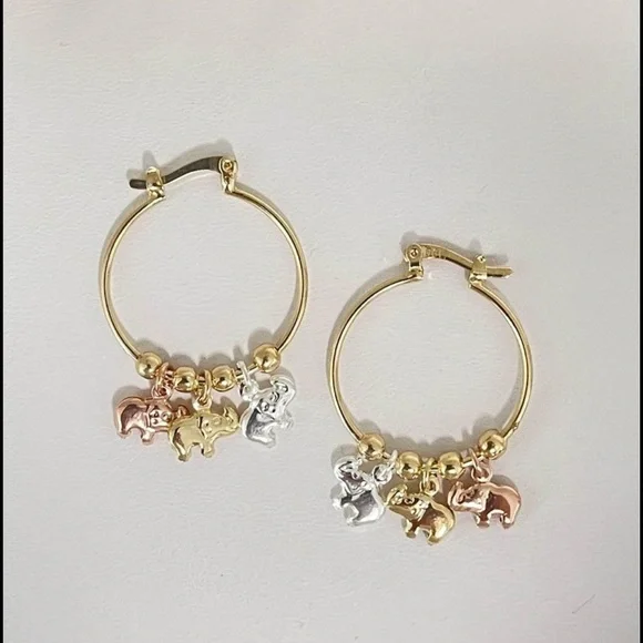 18k Gold Filled Elephants Hoop Earrings - Picture 1 of 7